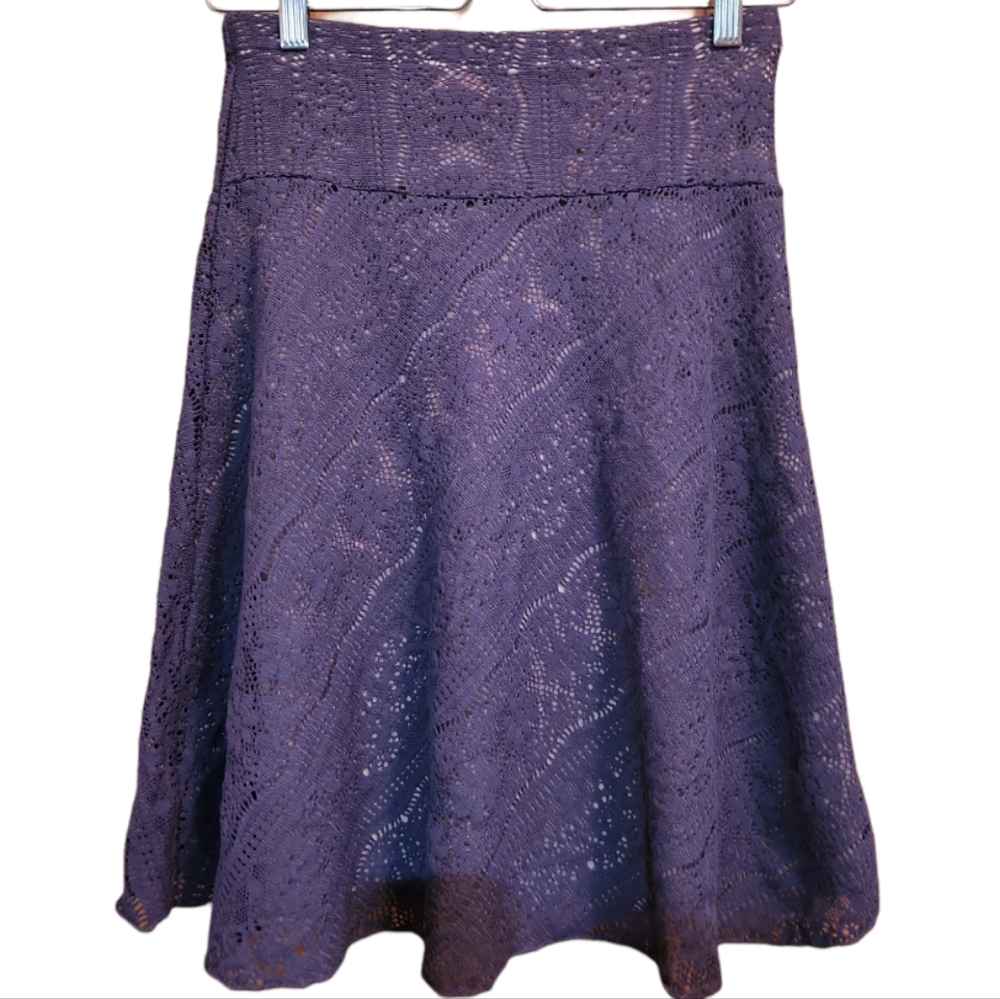 GADZOOKS M PURPLE OPEN KNIT LINED FLAIR MIDI SKIRT